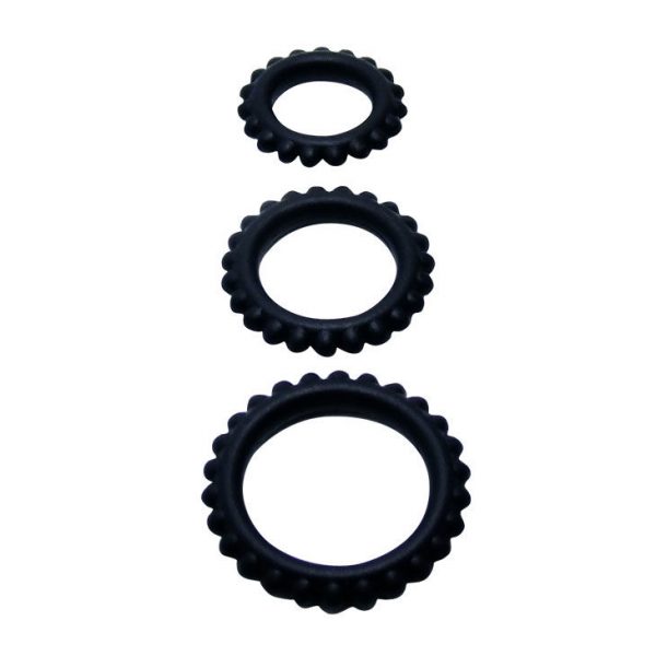 BAILE - TITAN SET 3PCS COCK RING BLACK 2.8 + 2.4 + 1.9 CM - Image 2