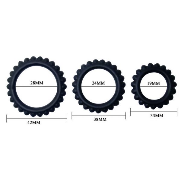 BAILE - TITAN SET 3PCS COCK RING BLACK 2.8 + 2.4 + 1.9 CM - Image 4