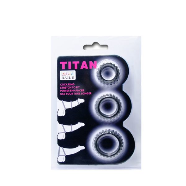 BAILE - TITAN SET 3PCS COCK RING BLACK 2.8 + 2.4 + 1.9 CM - Image 5