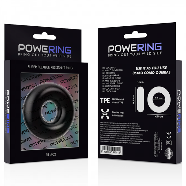 POWERING - SUPER FLEXIBLE AND RESISTANT PENIS RING 4.5CM BLACK - Image 2