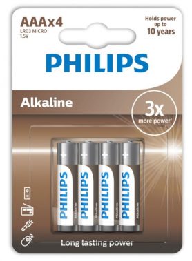 PHILIPS - ALKALINE BATTERY AAA LR03 4 PACK
