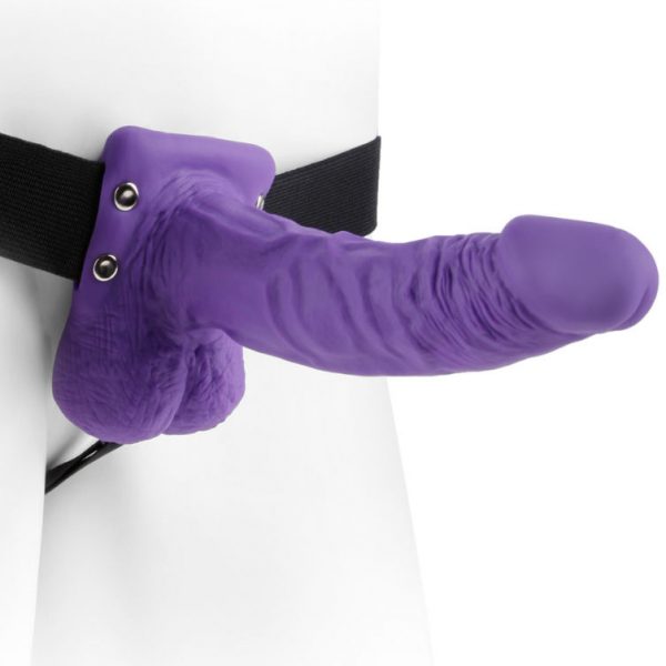 FETISH FANTASY SERIES 7" HOLLOW STRAP-ON WITH BALLS 17.8CM PURPLE - Image 2