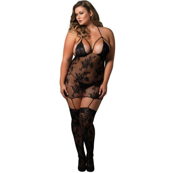 LEG AVENUE STRAPPY SUSPENDER BODYSTOCKING BLACK