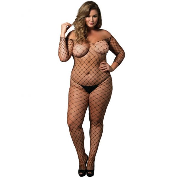 LEG AVENUE - OFF THE SHOULDER BODYSTOCKING BLACK PLUS SIZE