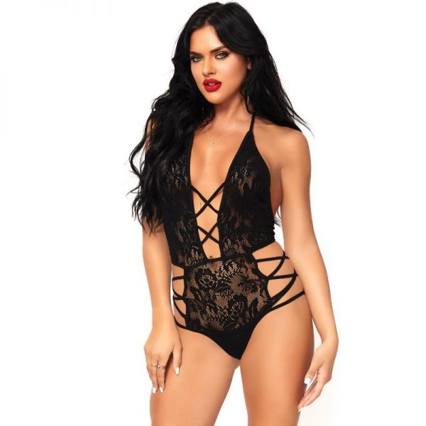 LEG AVENUE STRAPPY HALTER LACE TEDDY ONE SIZE