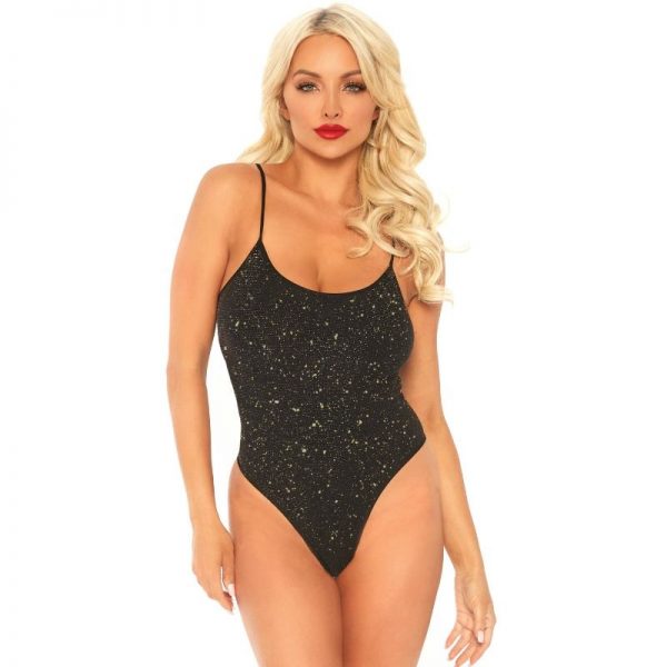 LEG AVENUE LUREX OPAQUE THONG BODYSUIT ONE SIZE