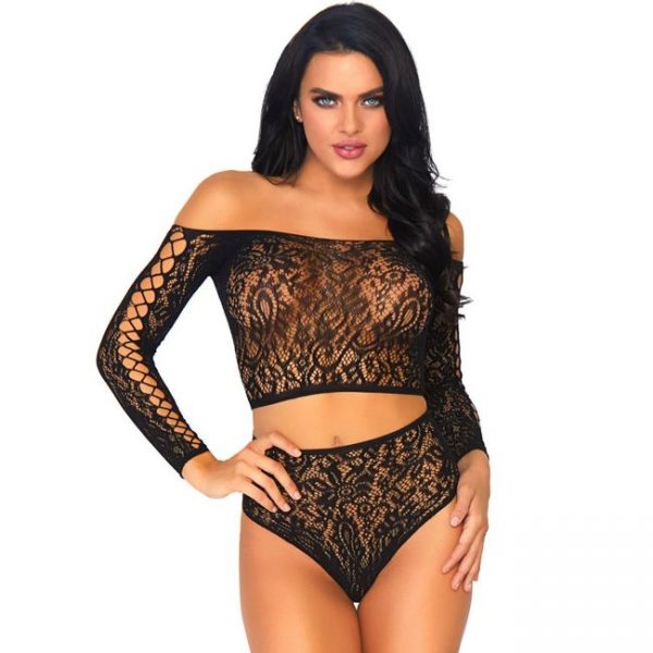 LEG AVENUE 2 PIECES SET TOP AND HIGH WAIST THONG OS