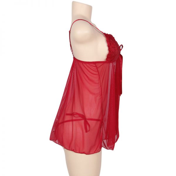 SUBBLIME QUEEN PLUS BABYDOLL WITH BOW AND FLORAL LACES RED - Image 2