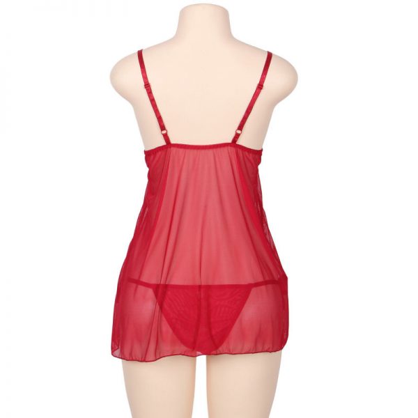 SUBBLIME QUEEN PLUS BABYDOLL WITH BOW AND FLORAL LACES RED - Image 3