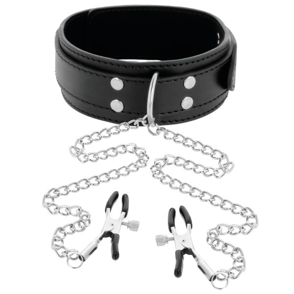 DARKNESS - COLLAR WITH NIPPLE CLAMPS BLACK - Image 3