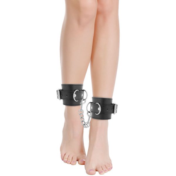 DARKNESS - BLACK ADJUSTABLE LEATHER ANKLE HANDCUFFS - Image 7