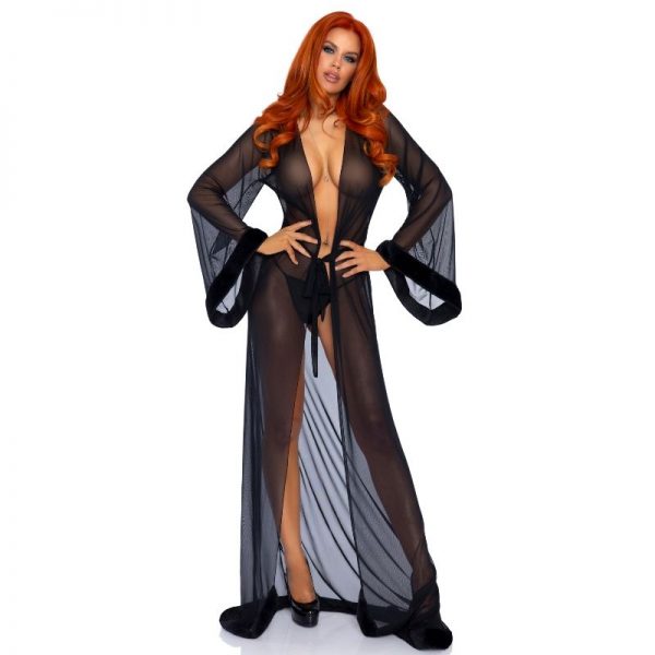 LEG AVENUE BLACK ROBE AND PANTY ONE SIZE