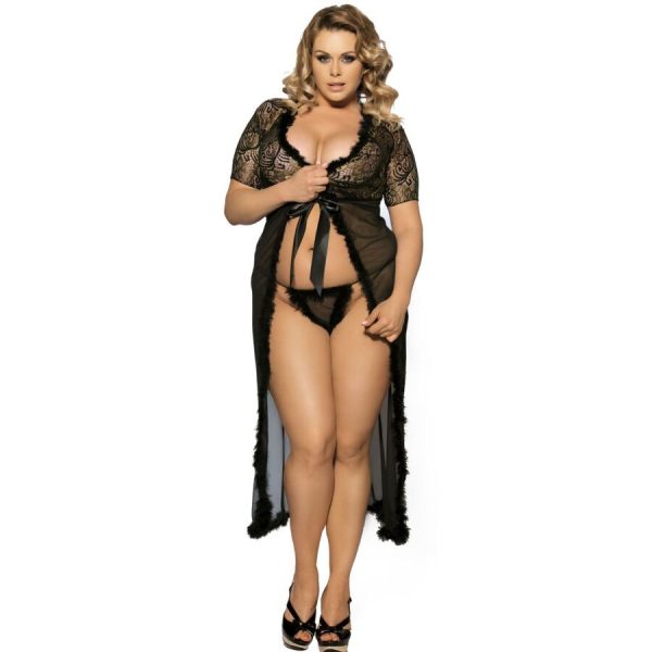 QUEEN LINGERIE PEIGNOIR WITH FURRY PLUS SIZE