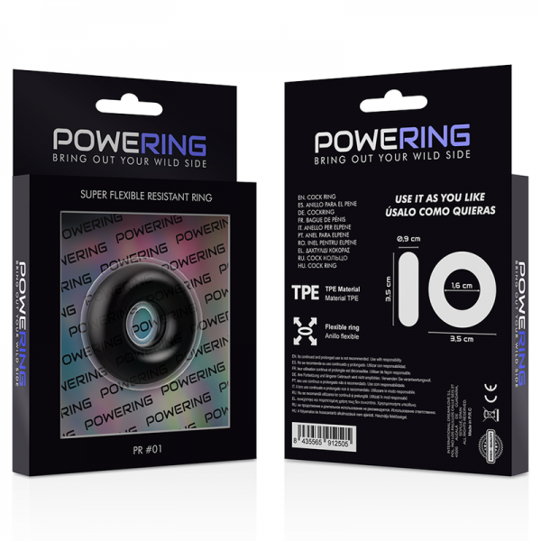 POWERING - SUPER FLEXIBLE AND RESISTANT PENIS RING 3.5CM BLACK - Image 2