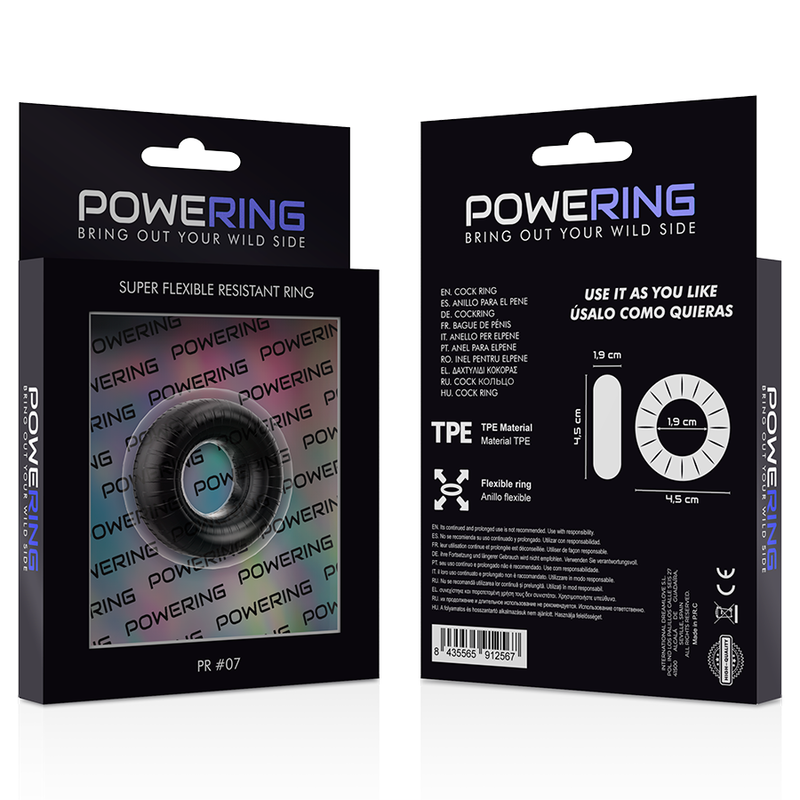 POWERING - SUPER FLEXIBLE AND RESISTANT PENIS RING 4.5CM PR07 BLACK - Image 2