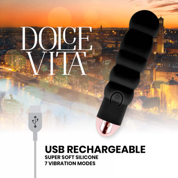 DOLCE VITA - RECHARGEABLE VIBRATOR SIX BLACK 7 SPEEDS - Image 3