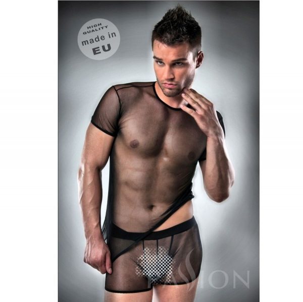 KOMPLET PASSION MEN LINGERIE BLACK CLEAR TOP + TSHIRT L/XL