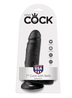 KING COCK - 7 DILDO BLACK WITH BALLS 17.8 CM