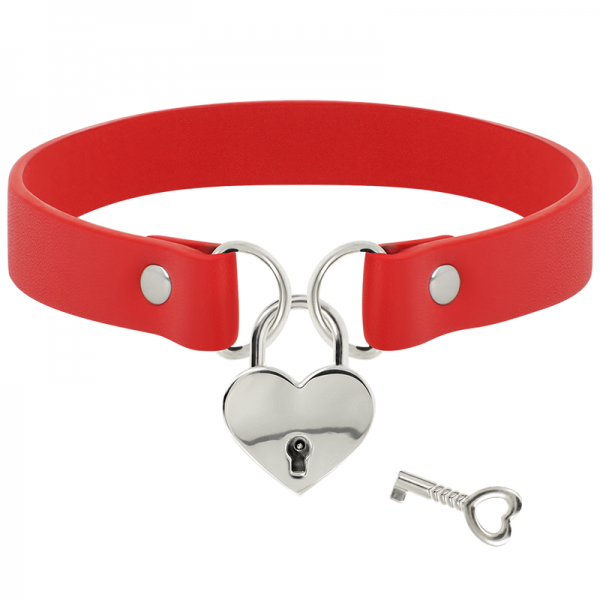 COQUETTE CHIC DESIRE - RED VEGAN LEATHER NECKLACE WITH HEART ACCESSORY WITH KEY - Image 2