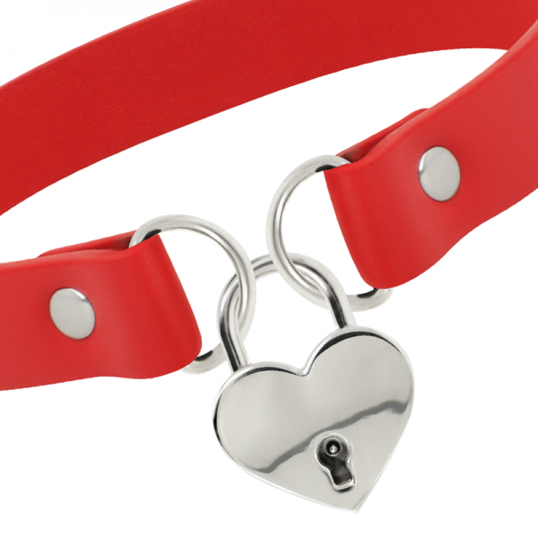 COQUETTE CHIC DESIRE - RED VEGAN LEATHER NECKLACE WITH HEART ACCESSORY WITH KEY - Image 3