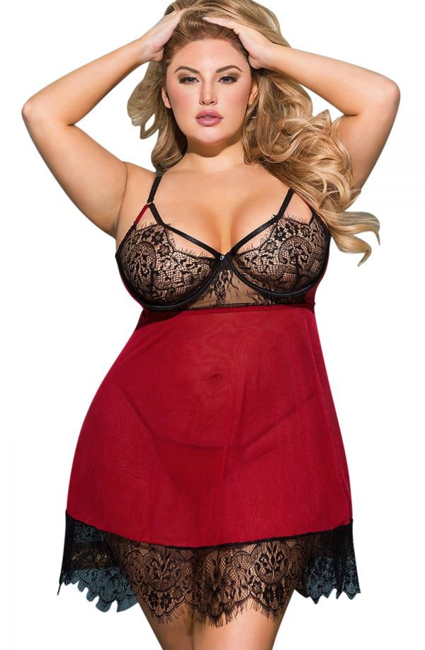 YesX YX958Q Black/Red Babydoll Set - Image 4