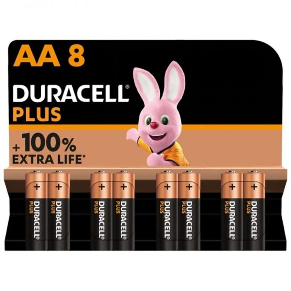 DURACELL PLUS POWER 100 ALKALINE BATTERY AA LR6 8 UNIT