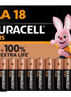 DURACELL PLUS POWER 100 ALKALINE BATTERY AA LR6 18 UNIT
