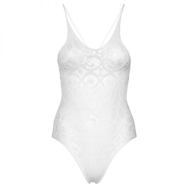 LEG AVENUE - SEAMLESS SCROLL LACE TEDDY - WHITE - Image 4