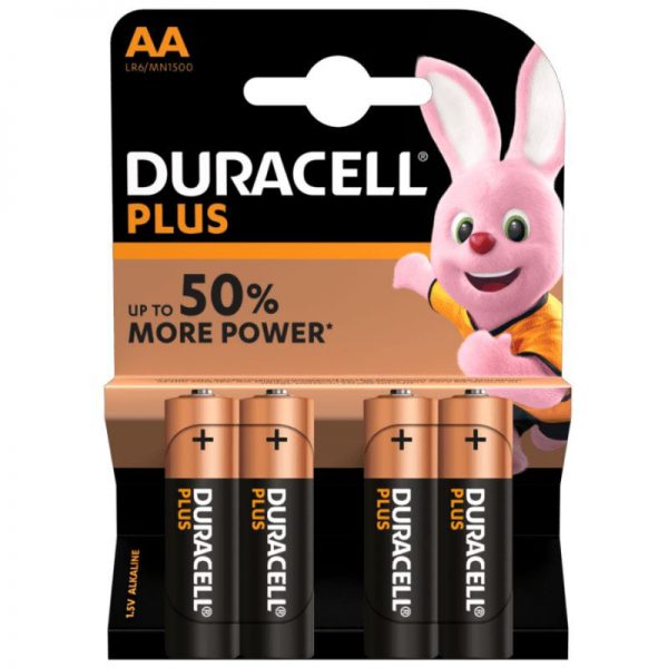 DURACELL PLUS POWER 50 ALKALINE BATTERY AA LR6 4 UNIT