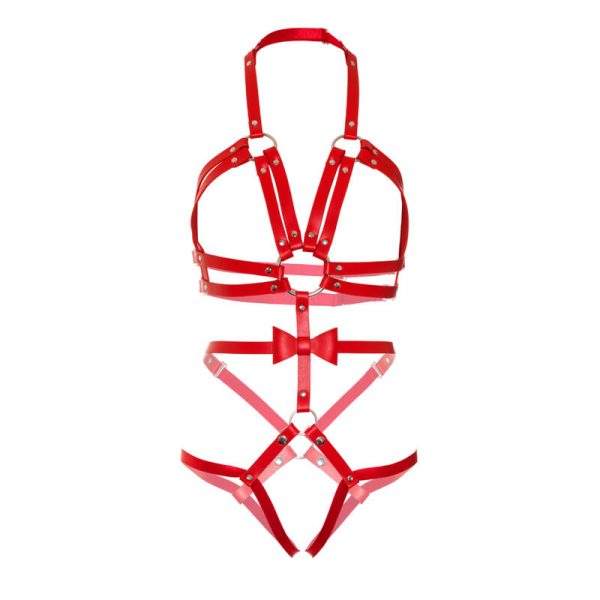 LEG AVENUE - KINK - STUDDED O-RING HARNESS TEDDY SIZE L - RED - Image 3