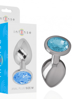 INTENSE - ALUMINUM METAL ANAL PLUG WITH BLUE GLASS SIZE M