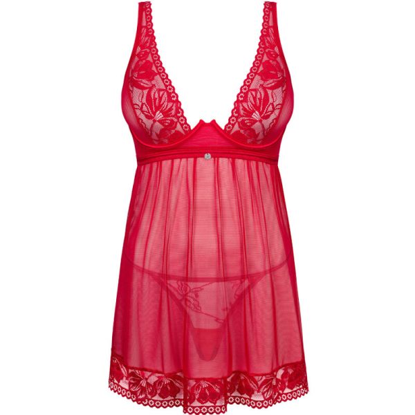 OBSESSIVE - LACELOVE BABYDOLL & THONG RED M/L - Image 5