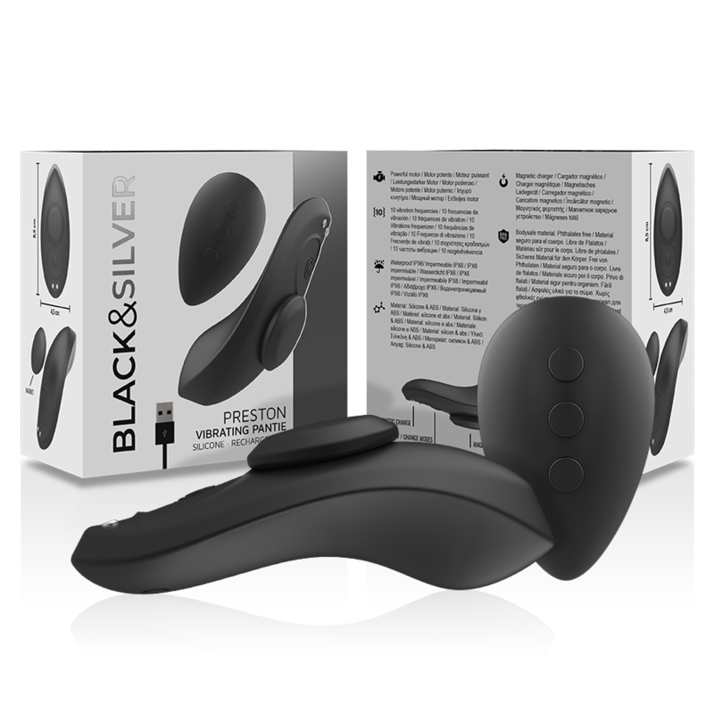 BLACK&SILVER - PRESTON RECHARGEABLE SILICONE VIBRATOR PANTIE BLACK - Image 7
