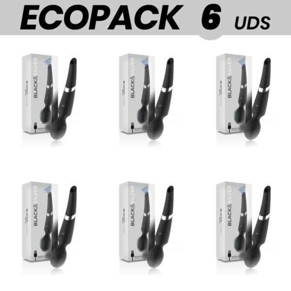 ECOPACK 6 UNITS - BLACK&SILVER BECK RECHARGEABLE SILICONE MASSAGER AND SUCTIONER BLACK