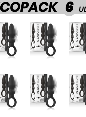 ECOPACK 6 UNITS - BLACK&SILVER OZZY POWERFUL SILICONE ANAL PLUG