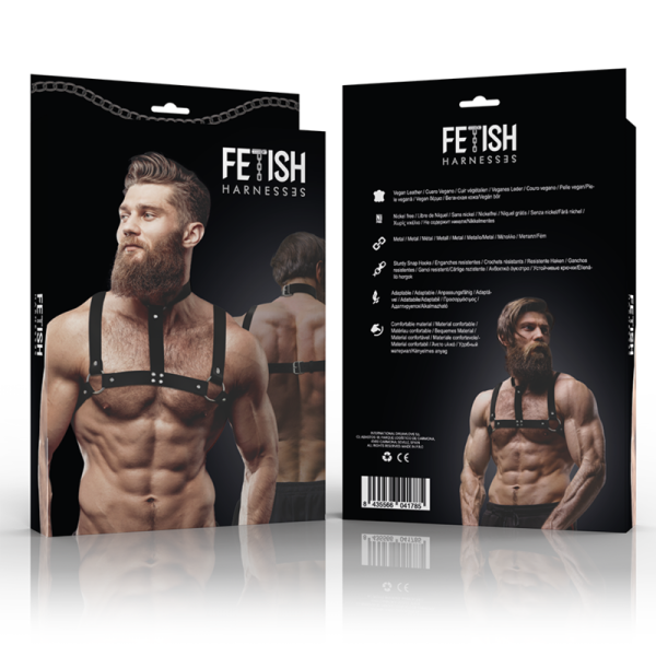 FETISH SUBMISSIVE ATTITUDE - ADJUSTABLE ECO-LEATHER CHEST HARNESS WITH NECKLACE FOR MEN - Image 4