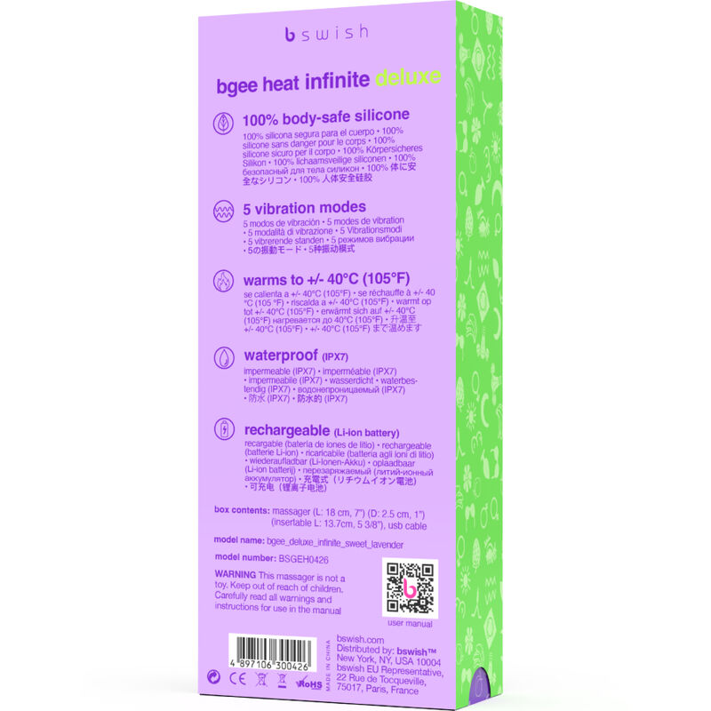 B SWISH - BGEE HEAT INFINITE DELUXE RECHARGEABLE VIBRATOR LAVENDER SILICONE - Image 5