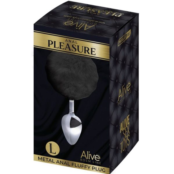 ALIVE - ANAL PLEASURE PLUG SMOOTH METAL FLUFFY BLACK SIZE L - Image 2