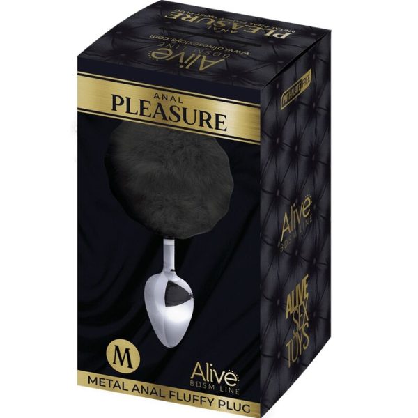 ALIVE - ANAL PLEASURE PLUG SMOOTH METAL FLUFFY BLACK SIZE M - Image 2