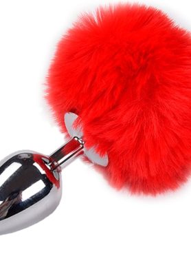 ALIVE - ANAL PLEASURE PLUG SMOOTH METAL FLUFFY RED SIZE M