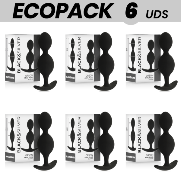 ECOPACK 6 UNITS - BLACK&SILVER ORSON ANAL BALL CHAIN 9 CM