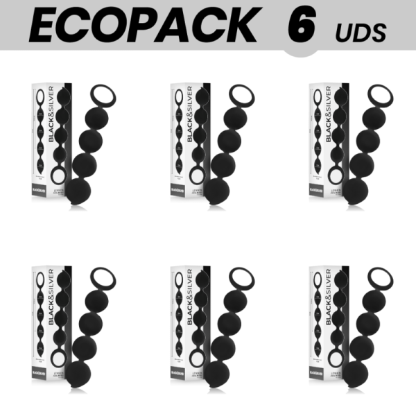 ECOPACK 6 UNITS - BLACK&SILVER LENNON ANAL PLUG WITH ANAL BALLS 15 CM