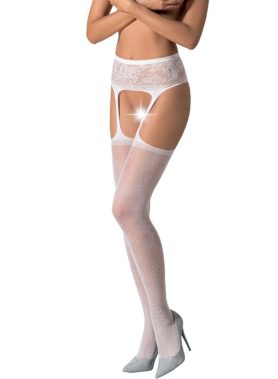 PASSION - S028 WHITE STOCKINGS WITH GARTER ONE SIZE