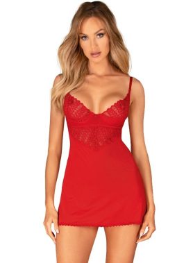 OBSESSIVE - INGRIDIA CHEMISE & THONG RED XS/S
