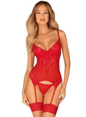 OBSESSIVE - INGRIDIA CORSET & THONG RED XL/XXL