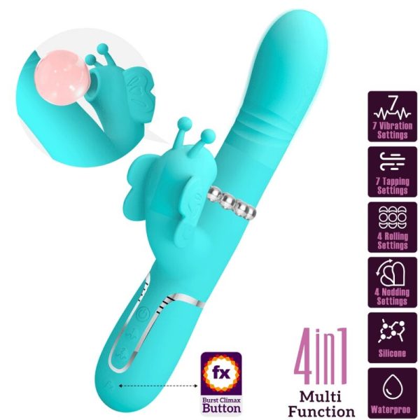 PRETTY LOVE - MULTIFUNCTION RABBIT VIBRATOR 4 IN 1 BUTTERFLY AQUA GREEN - Image 10