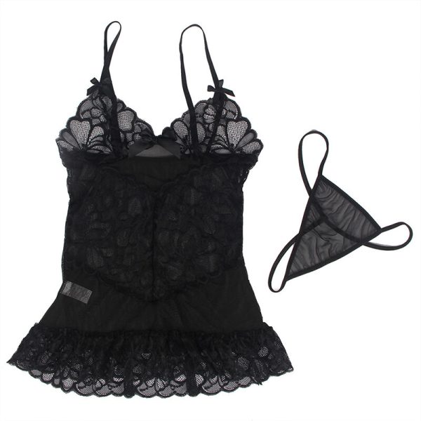 SUBBLIME - BABYDOLL WITH ADJUSTABLE STRAPS AND TRANSPARENT LACE FLORAL PRINT BLACK S/M - Image 7