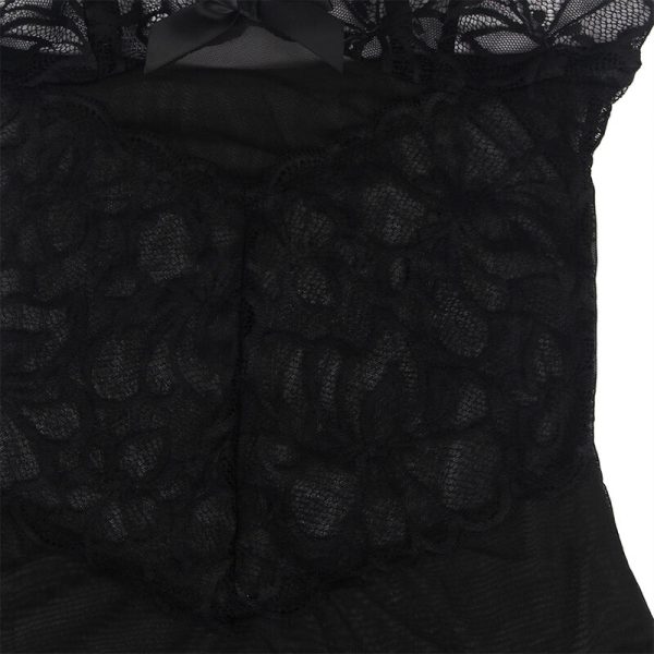 SUBBLIME - BABYDOLL WITH ADJUSTABLE STRAPS AND TRANSPARENT LACE FLORAL PRINT BLACK S/M - Image 10