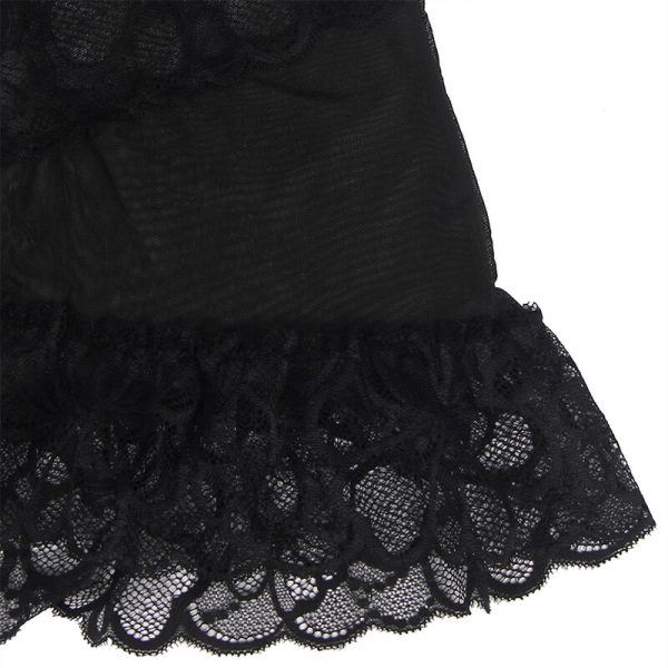 SUBBLIME - BABYDOLL WITH ADJUSTABLE STRAPS AND TRANSPARENT LACE FLORAL PRINT BLACK S/M - Image 11