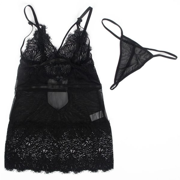 SUBBLIME - BABYDOLL WITH ADJUSTABLE LACE STRAPS BLACK S/M - Image 6